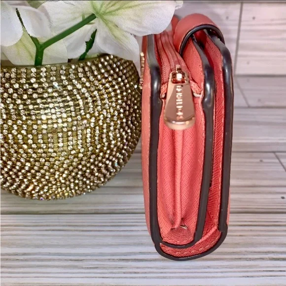 Sold Michael Kors Tangerine  Orange Bifold Leather Wallet  & Change Purse - Picture 8 of 11